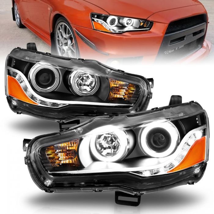 Mitsubishi Lancer 08-15 Projector Headlights Black W/ Rx Halo