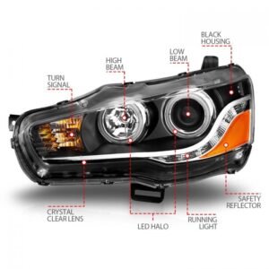 Mitsubishi Lancer 08-15 Projector Headlights Black W/ Rx Halo - Image 4