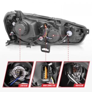 Mitsubishi Lancer 08-15 Projector Headlights Black W/ Rx Halo - Image 5