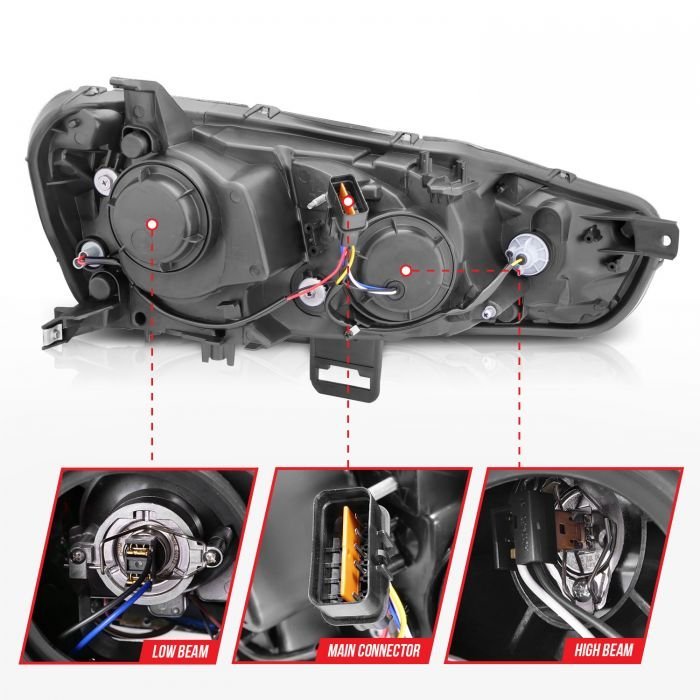 Mitsubishi Lancer 08-15 Projector Headlights Black W/ Rx Halo