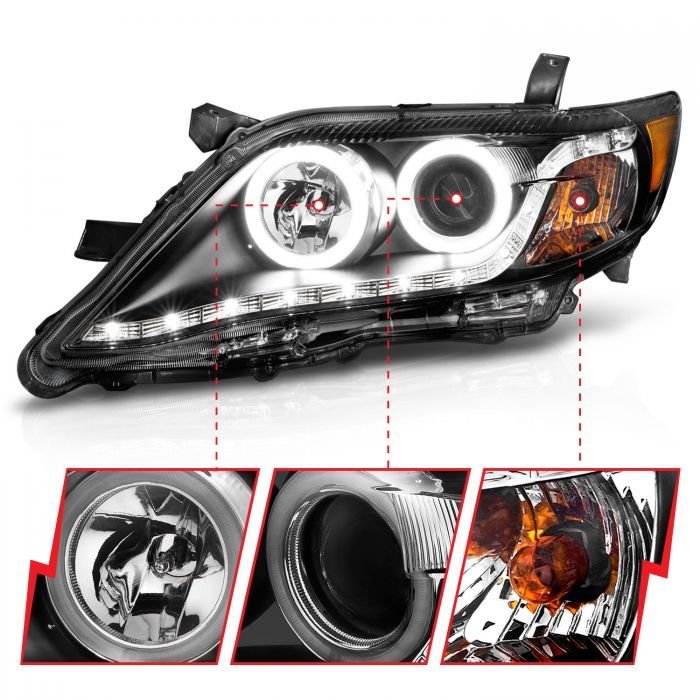 Toyota Camry 10-11 Projector Headlights Black W/ Rx Halo