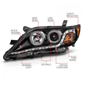 Toyota Camry 10-11 Projector Headlights Black W/ Rx Halo - Image 4