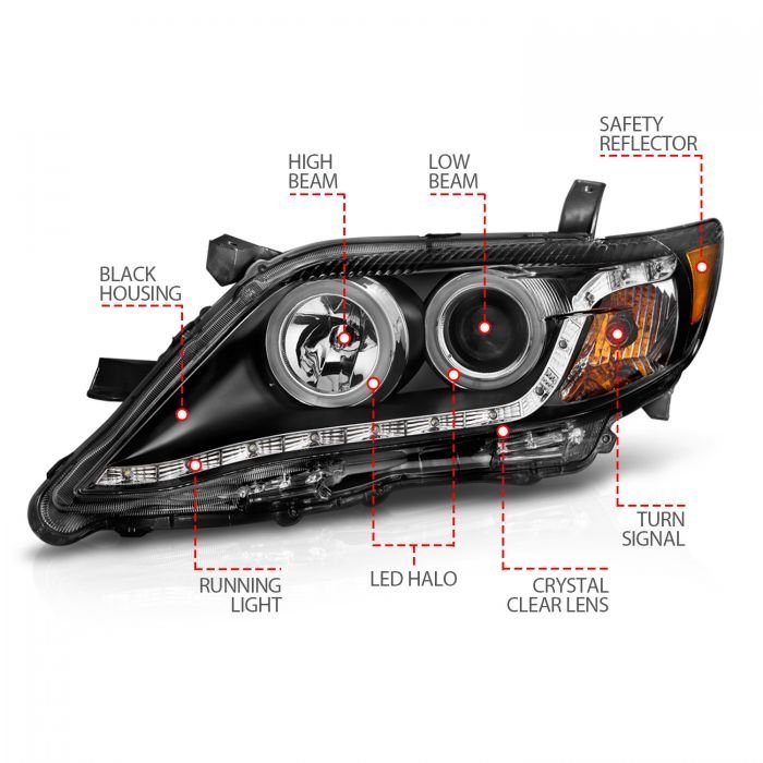 Toyota Camry 10-11 Projector Headlights Black W/ Rx Halo