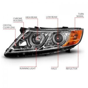Kia Optima 11-13 Projector Headlights Chrome W/ RX Halo - Image 4
