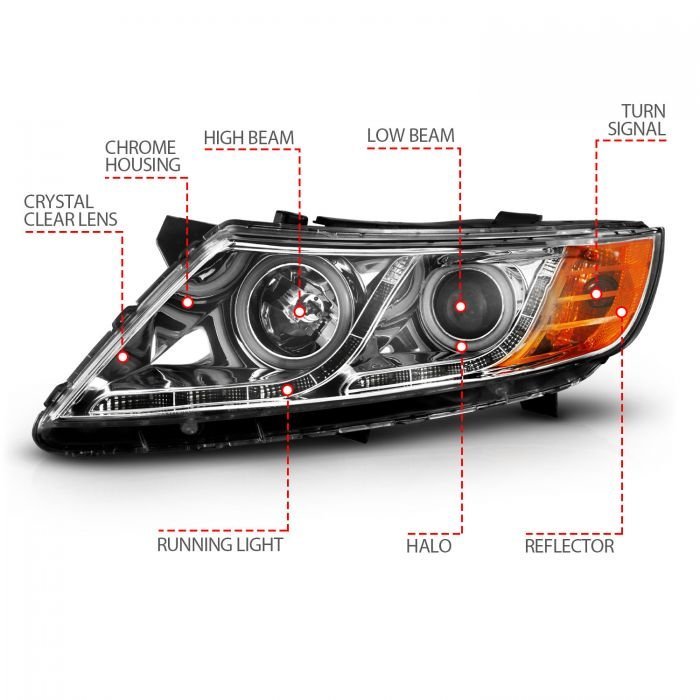 Kia Optima 11-13 Projector Headlights Chrome W/ RX Halo