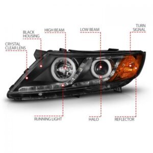 Kia Optima 11-13 Projector Headlights Black W/ RX Halo - Image 4