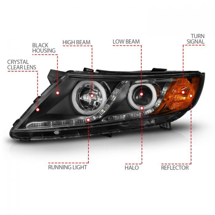 Kia Optima 11-13 Projector Headlights Black W/ RX Halo