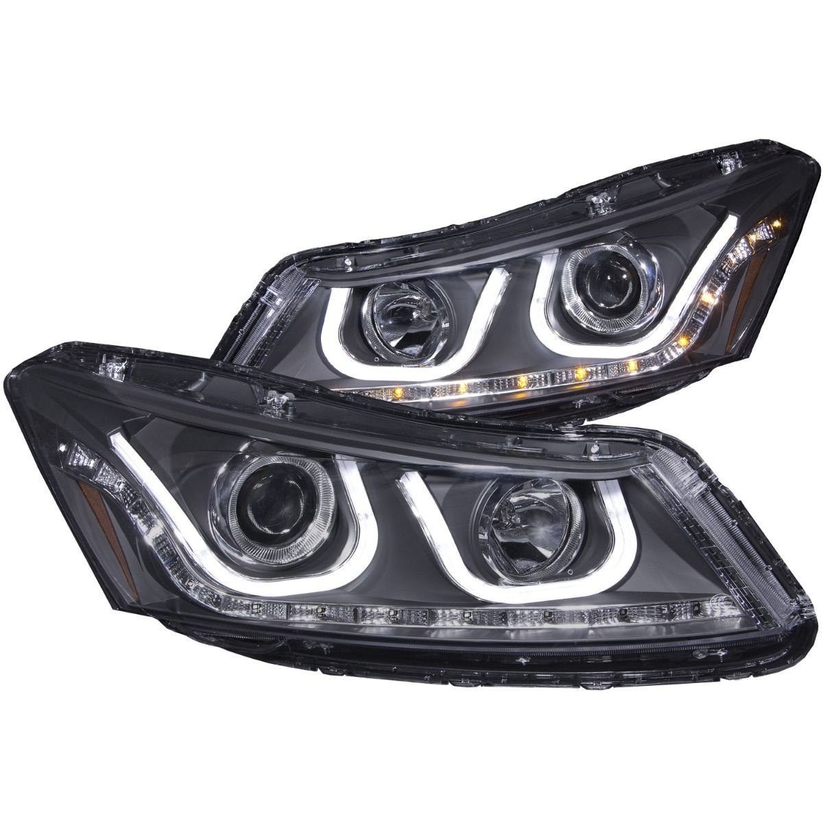 Honda Accord 08-12 4DR Projector Headlights U-bar Black Clear - Image 1