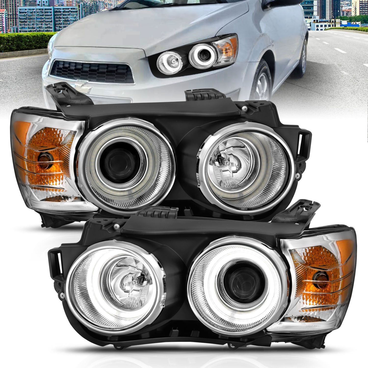 Chevy Sonic 12-15 4DR hatchback Projector Headlights - Chrome - Image 1
