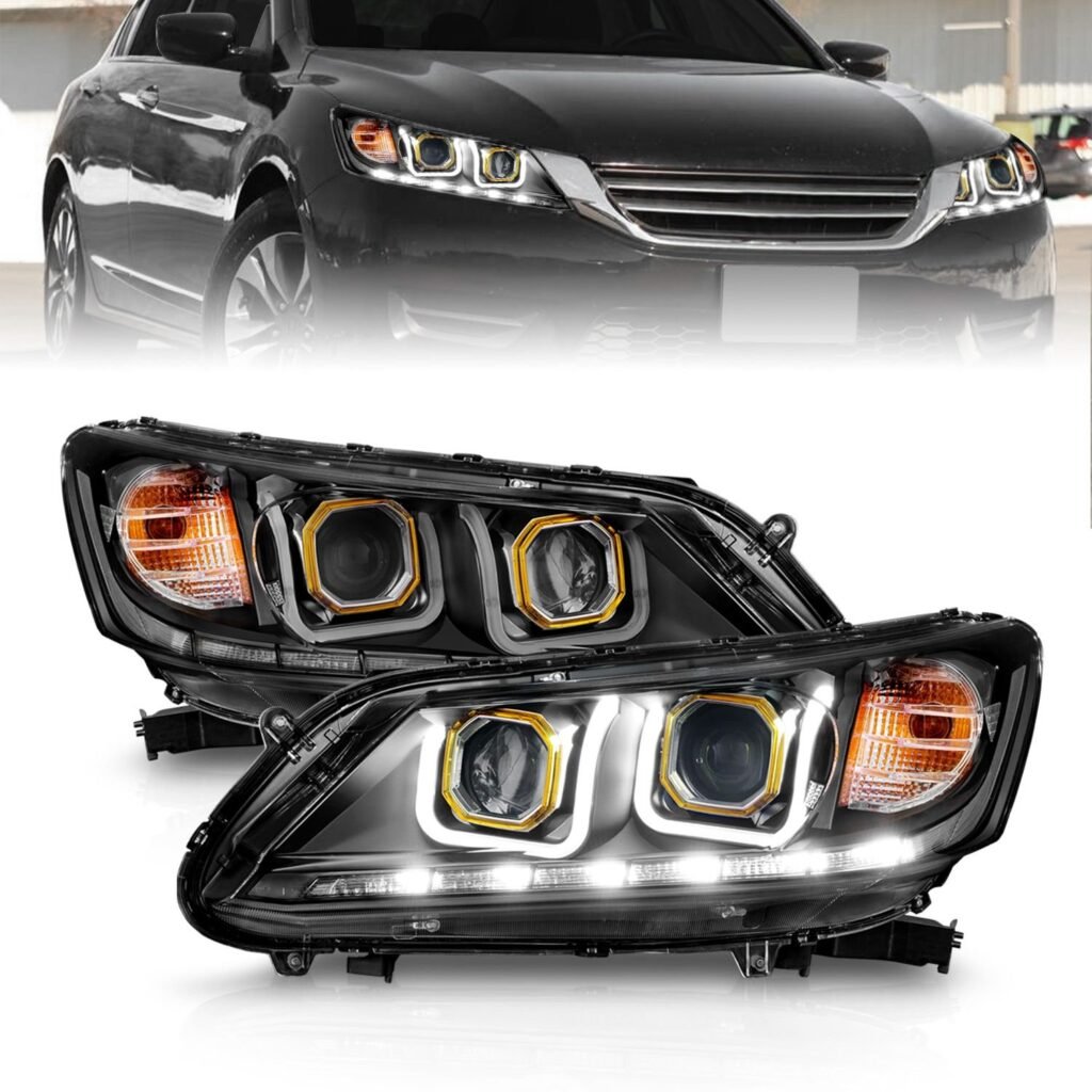Honda Accord 13-15 4DR Projector Headlights U-bar Black Clear