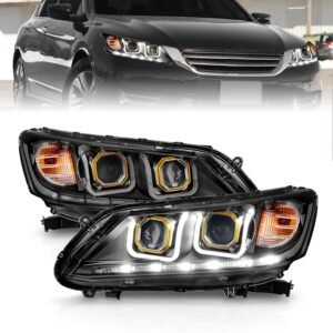 Honda Accord 13-15 4DR Projector Headlights U-bar Black Clear - Image 1