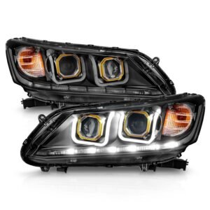 Honda Accord 13-15 4DR Projector Headlights U-bar Black Clear - Image 2