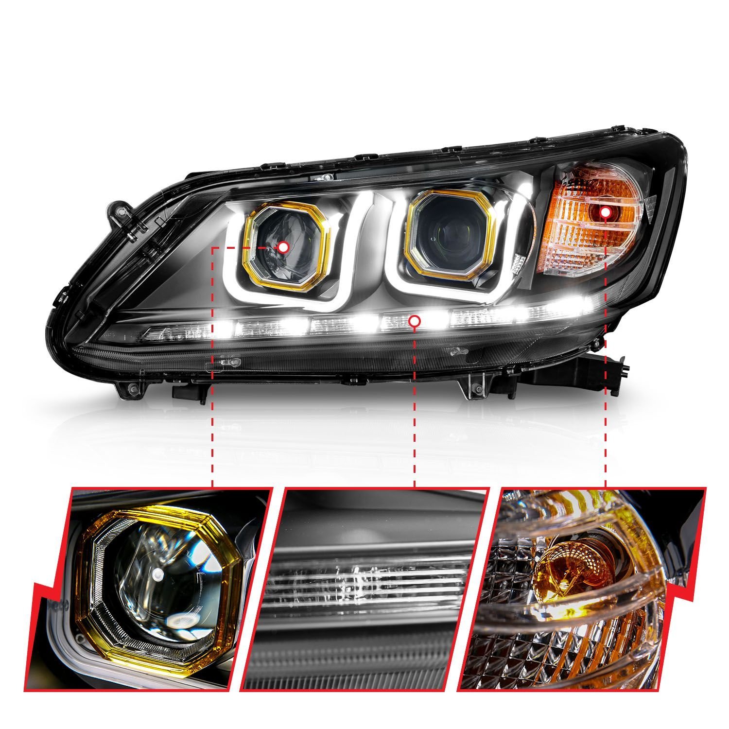 Honda Accord 13-15 4DR Projector Headlights U-bar Black Clear - Image 3