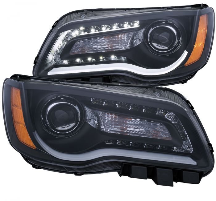 Chrysler 300 11- 14 Projector Headlights Plank Style W/ Black Housing (for Halogen Only)