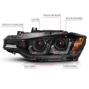 BMW 3 Series F30 4DR 12-15 Projector Headlights U-bar Black - Image 4
