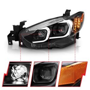 Mazda 6 14-15 Projector Led Plank Style Headlights Black W/ Amber - Image 3