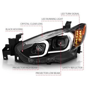 Mazda 6 14-15 Projector Led Plank Style Headlights Black W/ Amber - Image 4