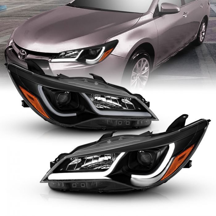 Toyota Camry 15-17 Projector Plank Style Headlights Black Amber (4DR)