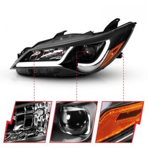 Toyota Camry 15-17 Projector Plank Style Headlights Black Amber (4DR) - Image 4