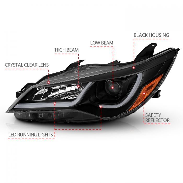 Toyota Camry 15-17 Projector Plank Style Headlights Black Amber (4DR)