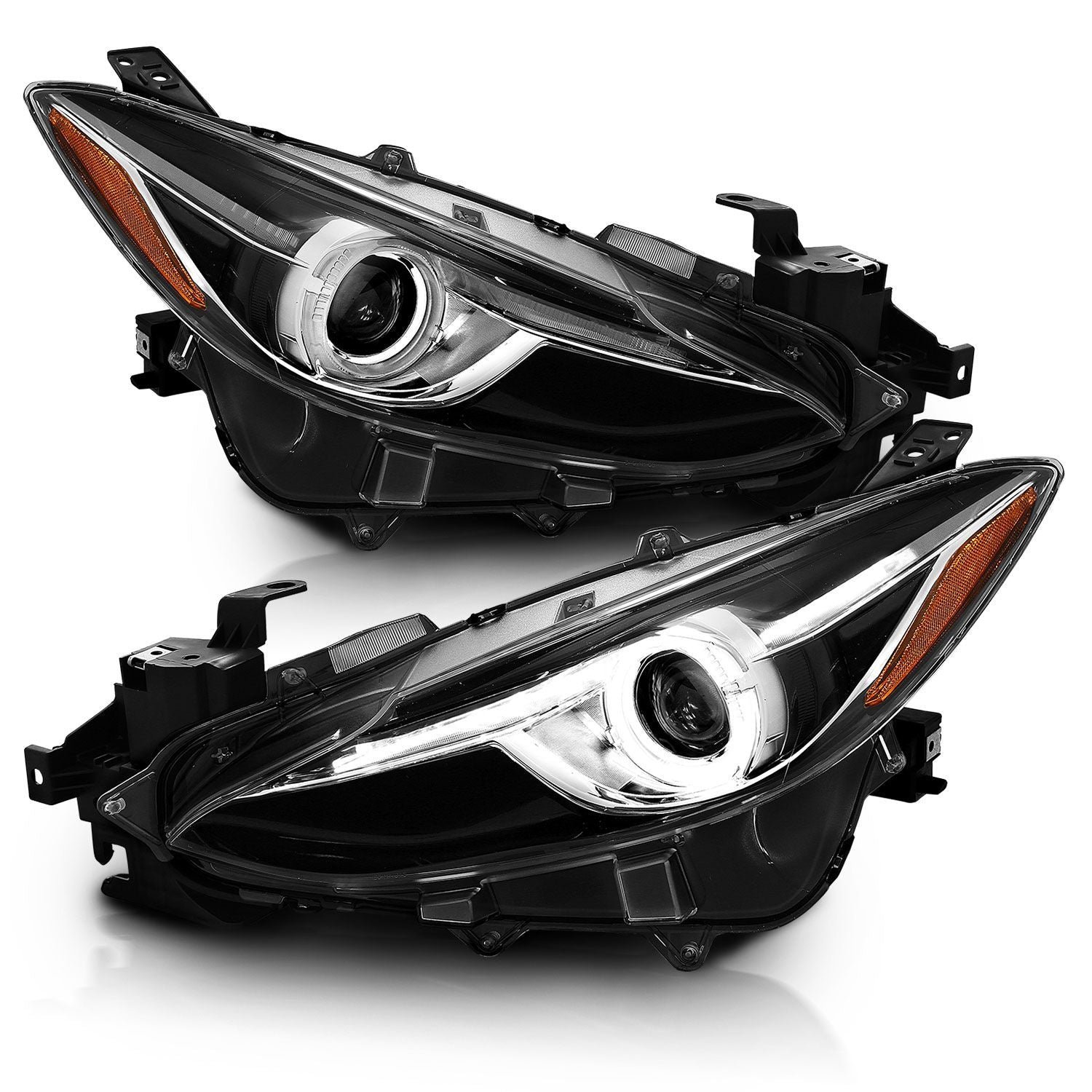 Mazda 3 14-16 Projector Halo Headlights Black - Image 2