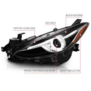 Mazda 3 14-16 Projector Halo Headlights Black - Image 4