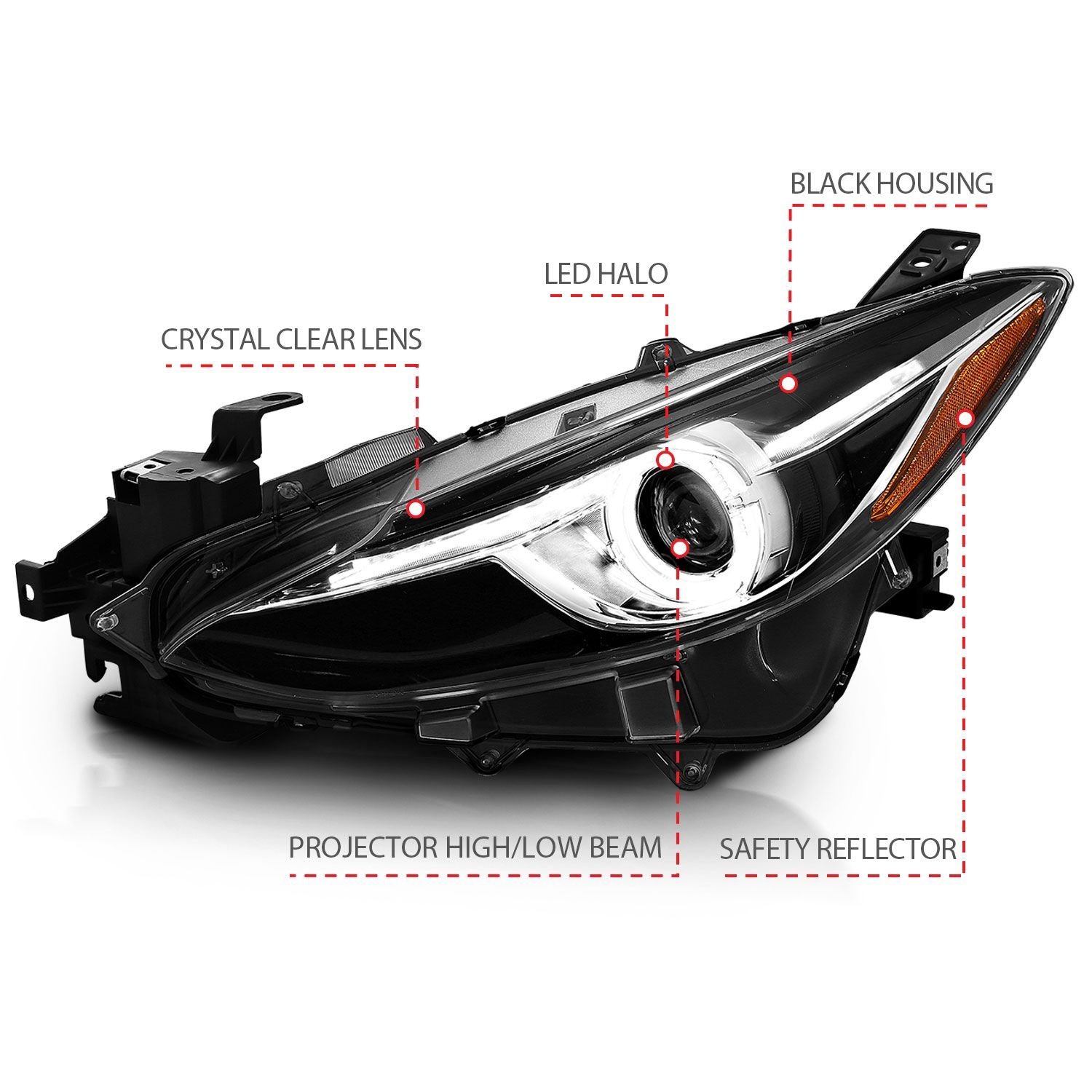 Mazda 3 14-16 Projector Halo Headlights Black - Image 4