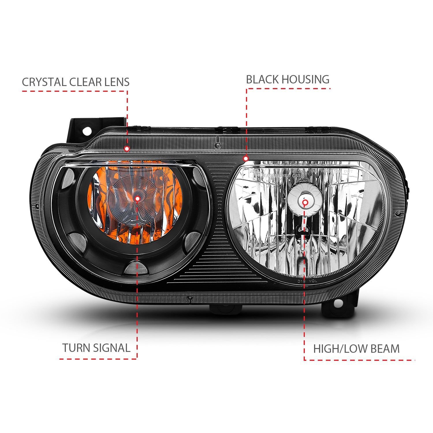 Dodge Challenger 08-14 Crystal Headlights Black - Image 4