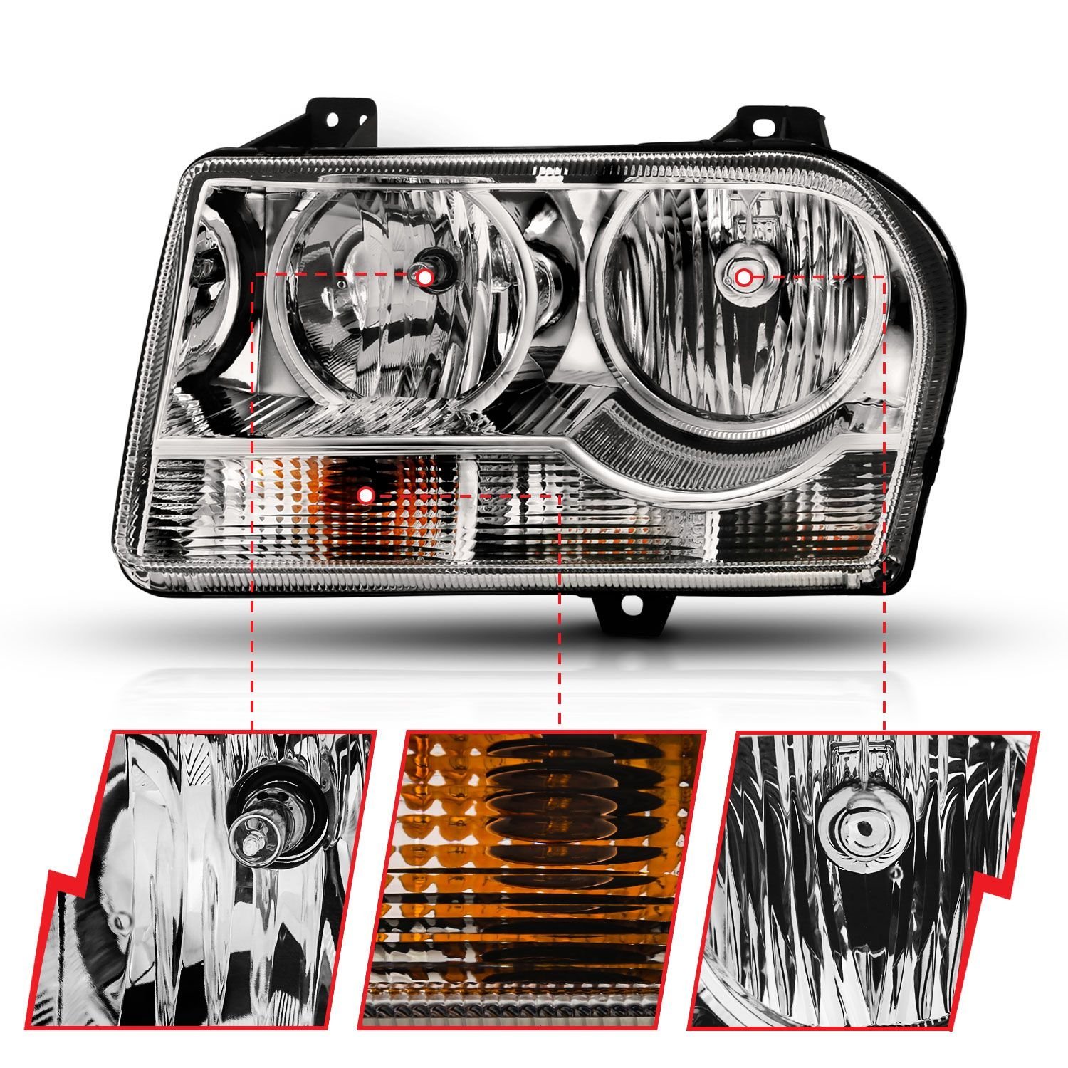 Chrysler 300 05-10 Crystal Headlight With Chrome Housing (for Halogen Models Only) - Image 4