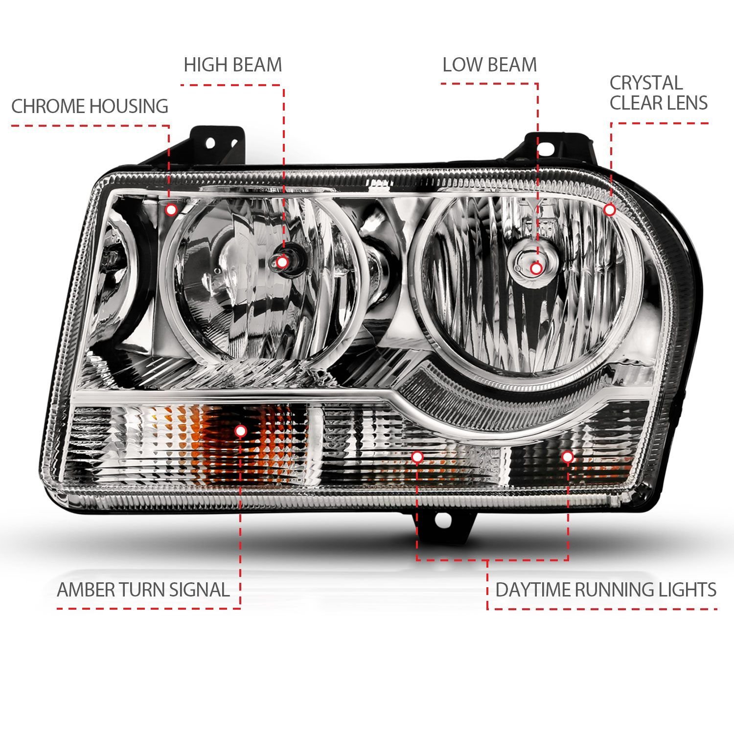 Chrysler 300 05-10 Crystal Headlight With Chrome Housing (for Halogen Models Only) - Image 3