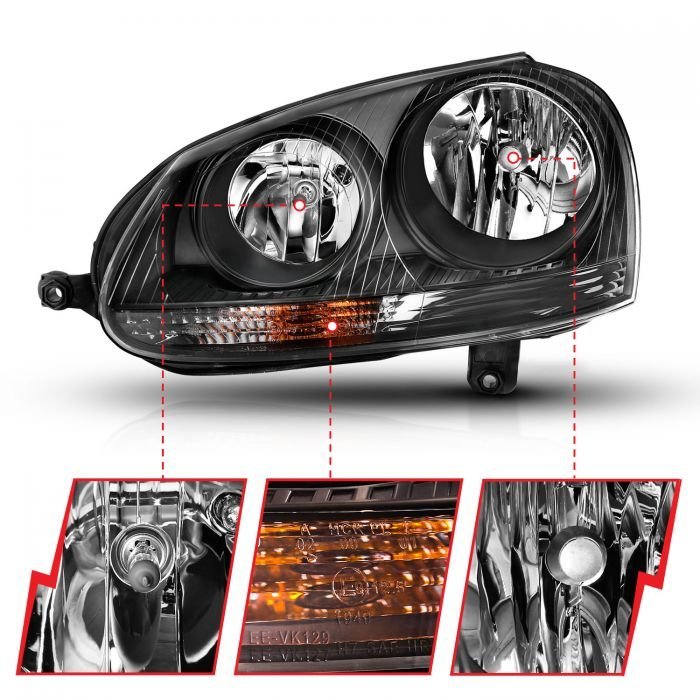 Volkswagen US Rabbit 06-09 / Jetta 05-10 / Gti 06-09 Crystal Headlight Black