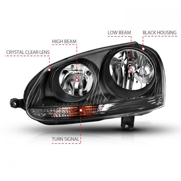 Volkswagen US Rabbit 06-09 / Jetta 05-10 / Gti 06-09 Crystal Headlight Black