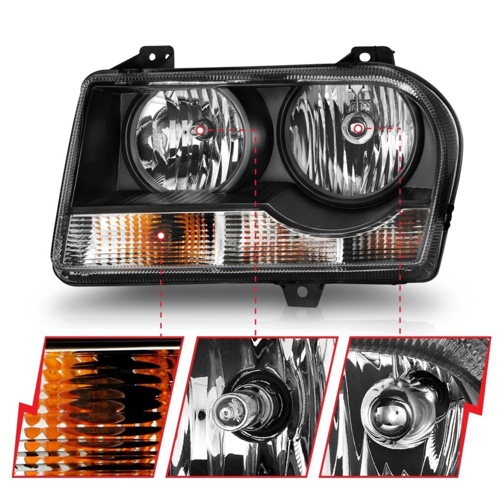 Chrysler 300 05-10 Crystal Headlights W/ Black Housing (for Halogen Models Only)