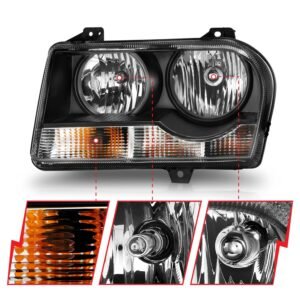 Chrysler 300 05-10 Crystal Headlights W/ Black Housing (for Halogen Models Only) - Image 3