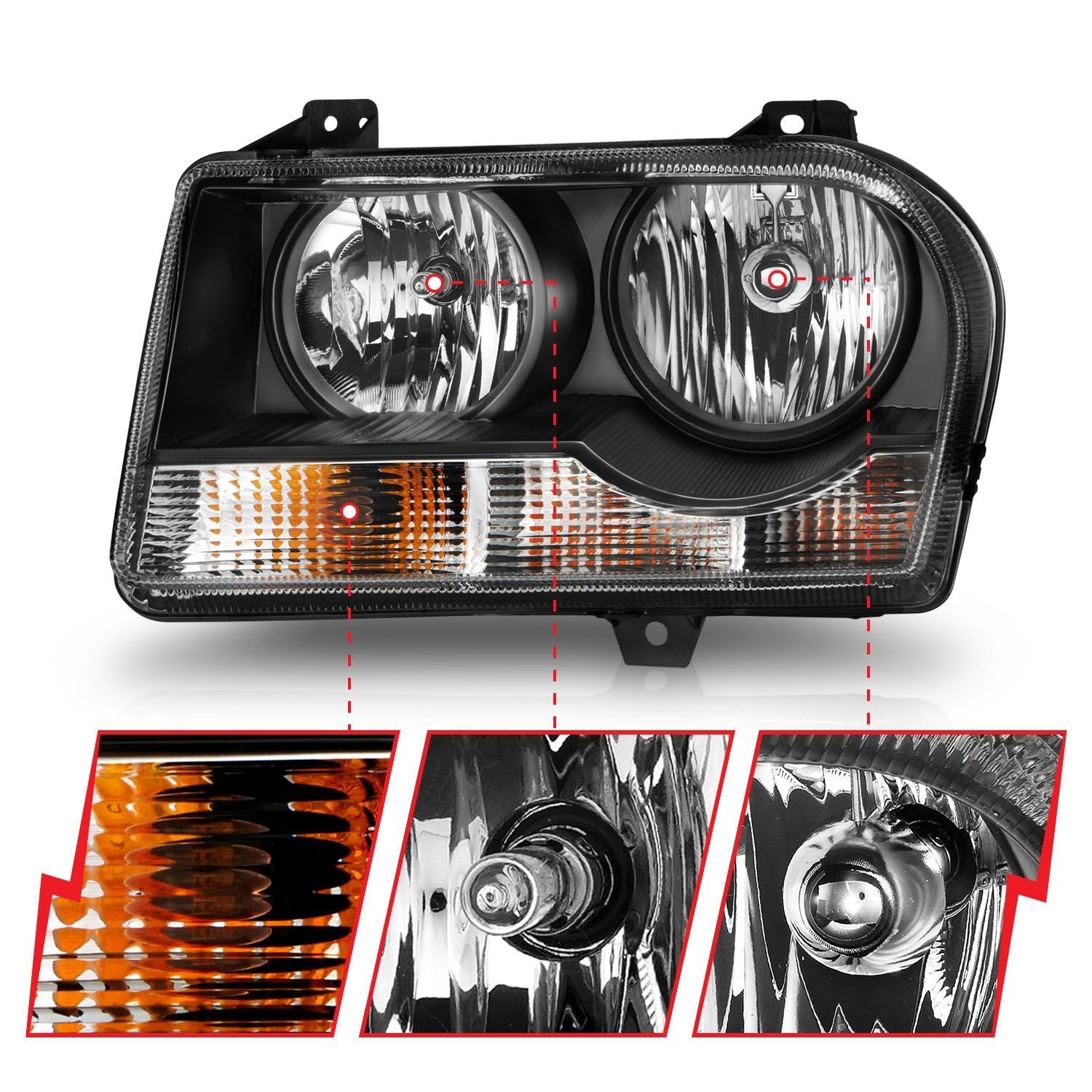 Chrysler 300 05-10 Crystal Headlights W/ Black Housing (for Halogen Models Only) - Image 3