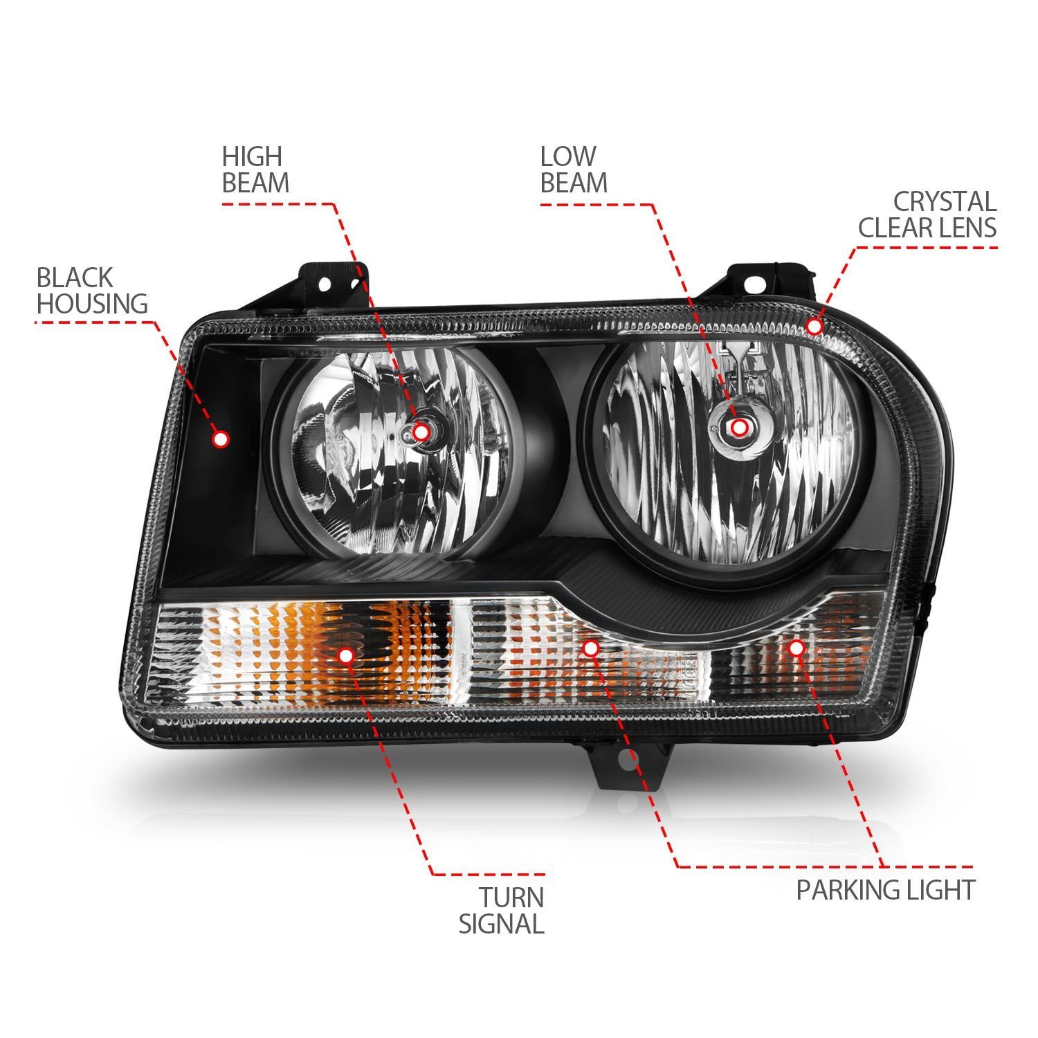 Chrysler 300 05-10 Crystal Headlights W/ Black Housing (for Halogen Models Only) - Image 4