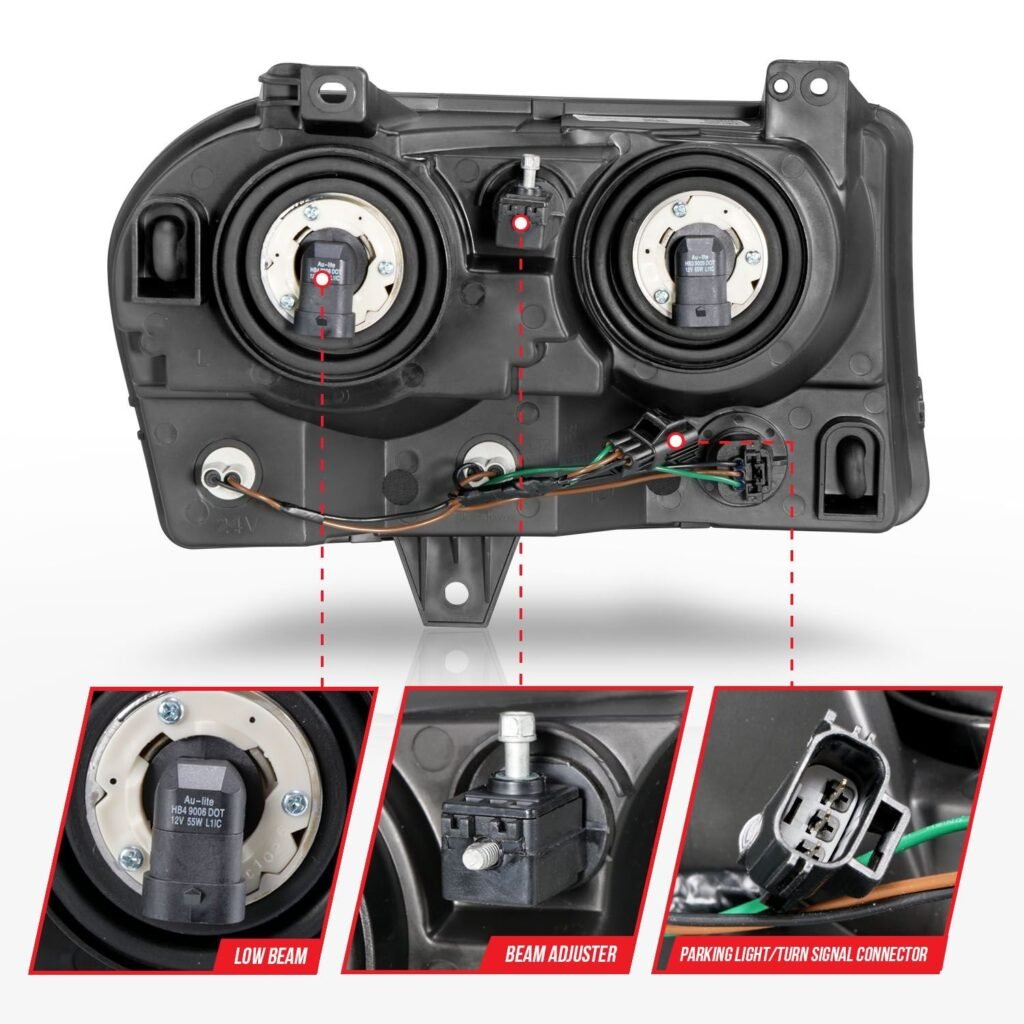 Chrysler 300 05-10 Crystal Headlights W/ Black Housing (for Halogen Models Only)
