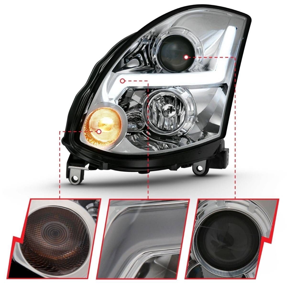 Infiniti G35 2DR 03-07 Projector Headlight Plank Style Chrome - Image 3