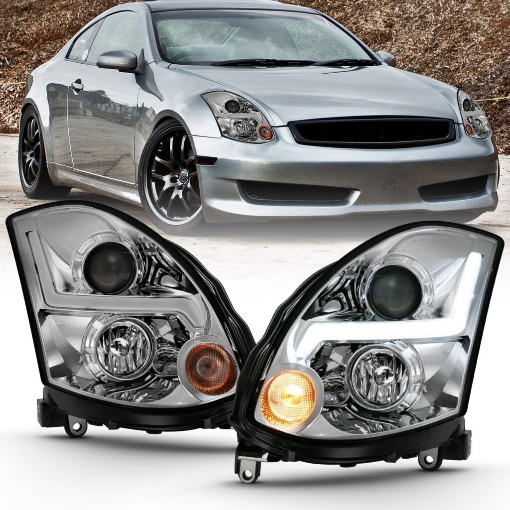Infiniti G35 2DR 03-07 Projector Headlight Plank Style Chrome