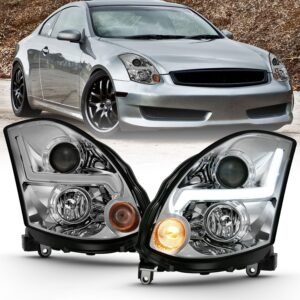 Infiniti G35 2DR 03-07 Projector Headlight Plank Style Chrome - Image 1