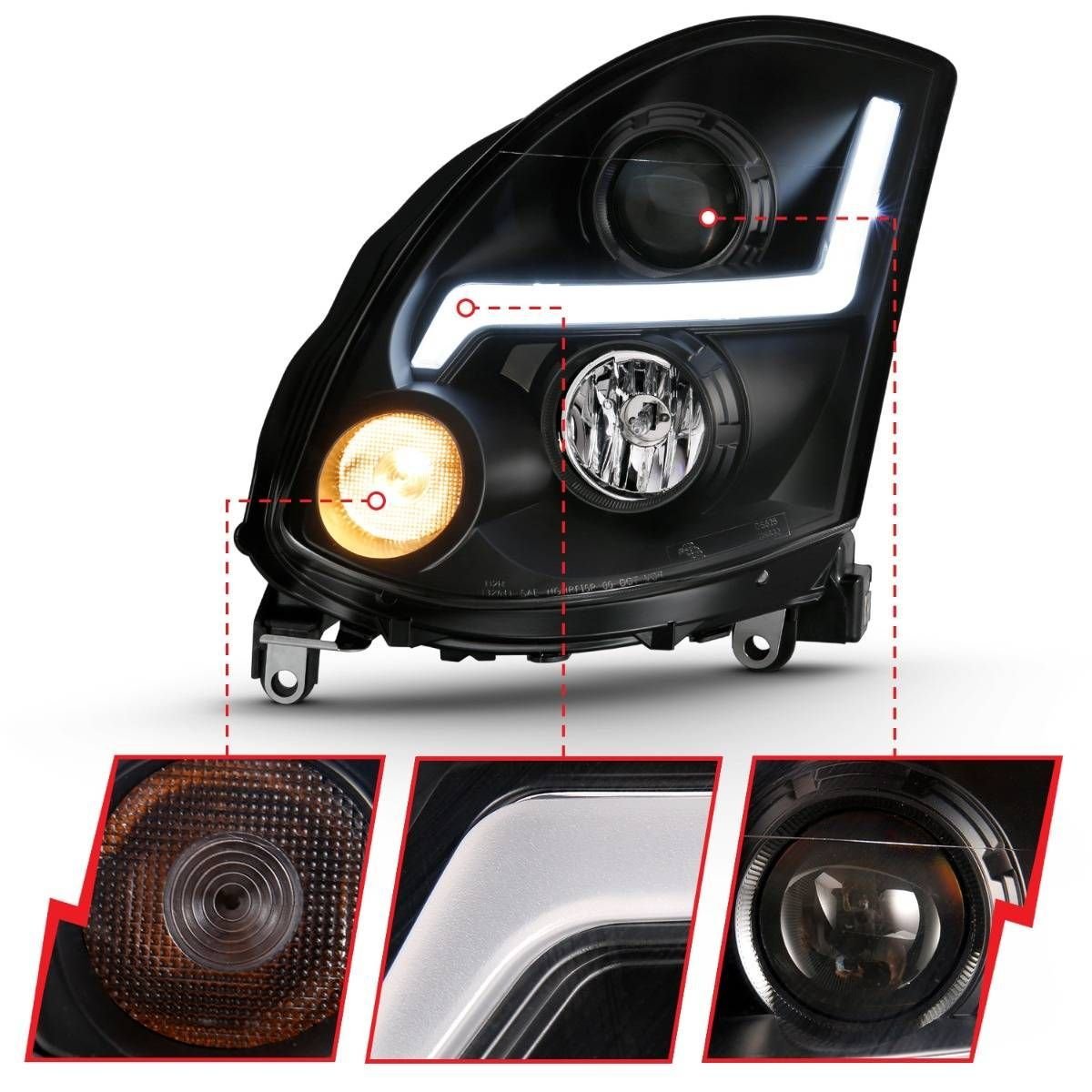 Infiniti G35 2DR 03-07 Projector Headlight Plank Style Black - Image 3