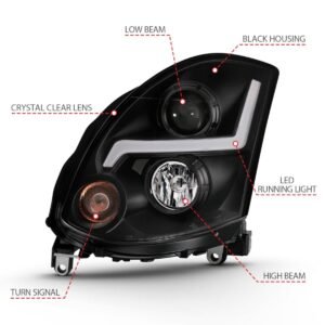 Infiniti G35 2DR 03-07 Projector Headlight Plank Style Black - Image 4