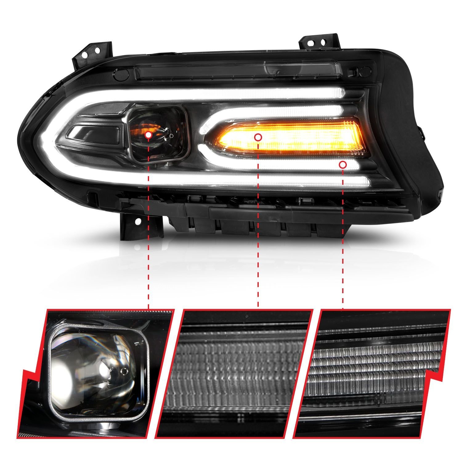 Dodge Charger 15-22 Projector Headlights Plank Style Black - Image 5