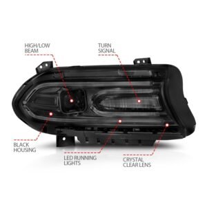 Dodge Charger 15-22 Projector Headlights Plank Style Black - Image 3