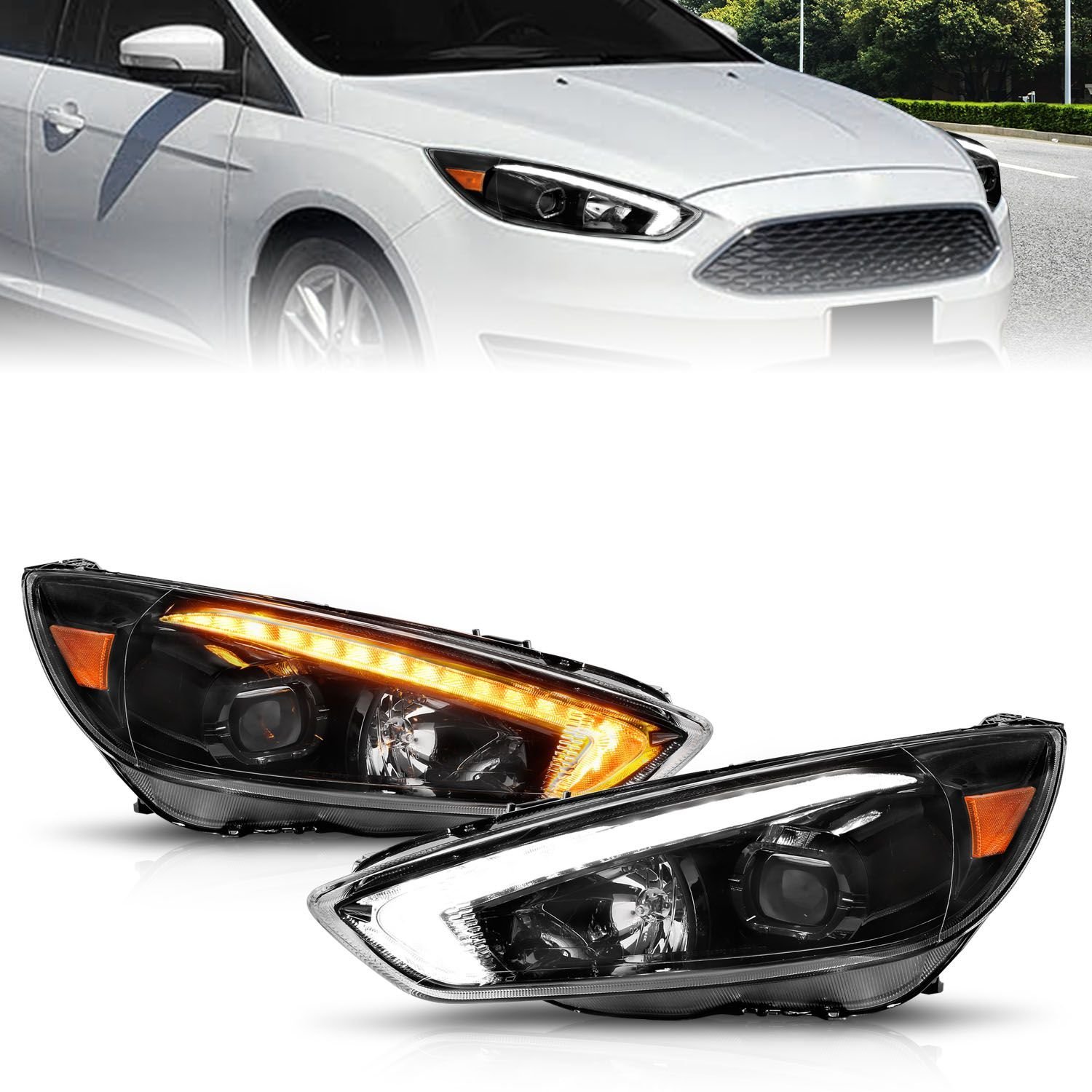 Ford Focus 15-18 Projector Headlights  Black - Image 1