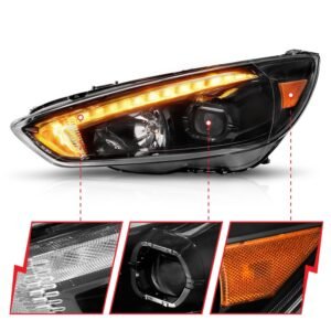 Ford Focus 15-18 Projector Headlights  Black - Image 3