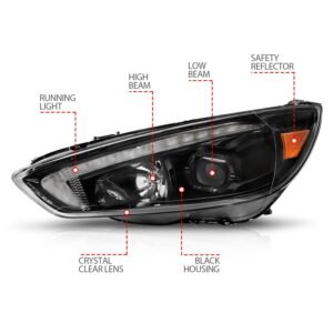 Ford Focus 15-18 Projector Headlights  Black - Image 4