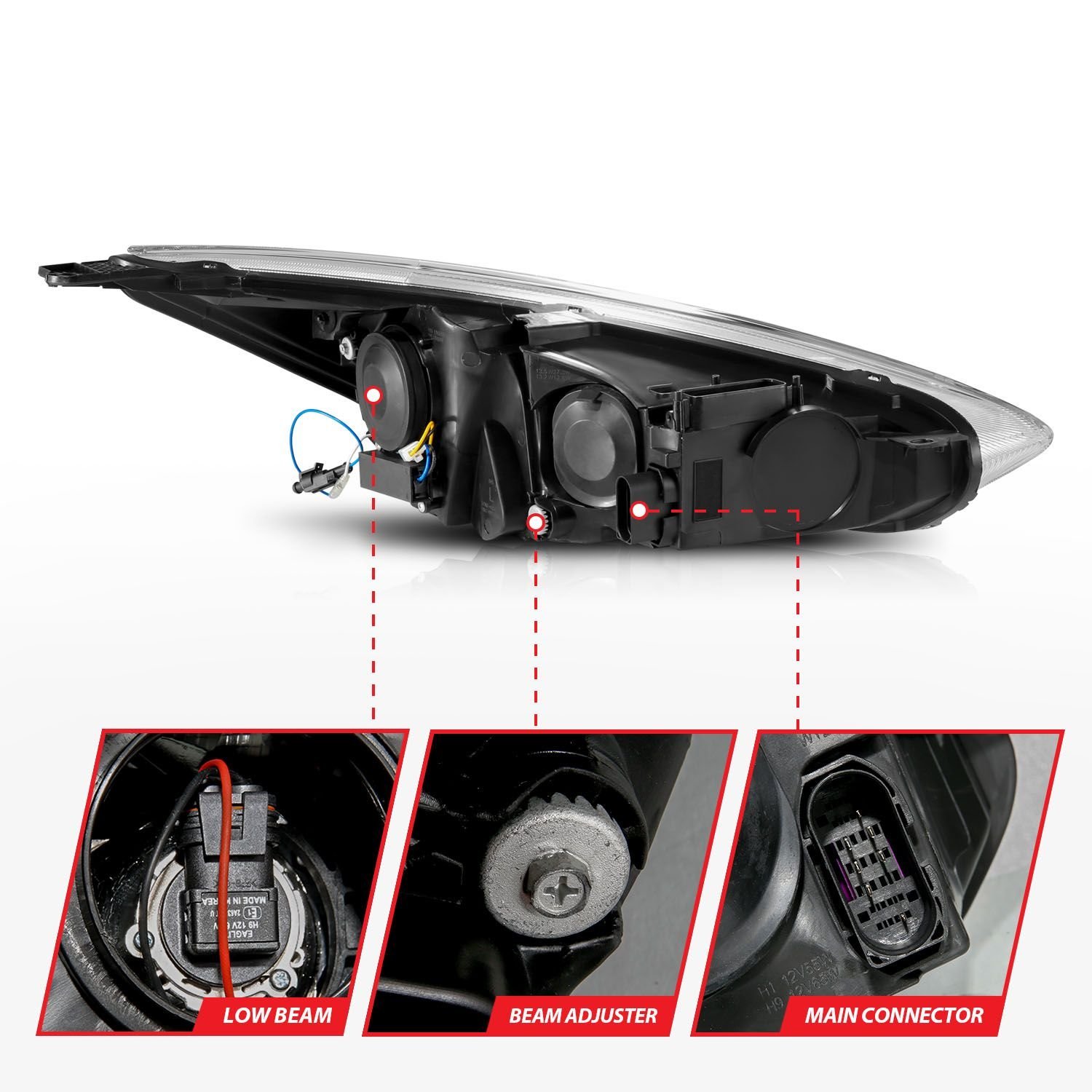 Ford Focus 15-18 Projector Headlights  Black - Image 5