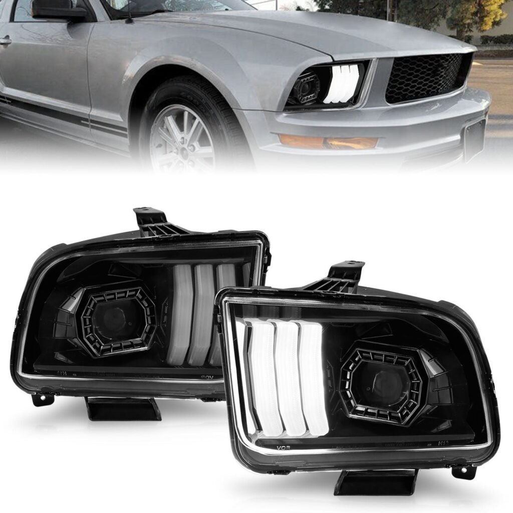 Ford Mustang 05-09 Projector Light Bar Style Headlights Black