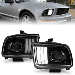 Ford Mustang 05-09 Projector Light Bar Style Headlights Black - Image 1